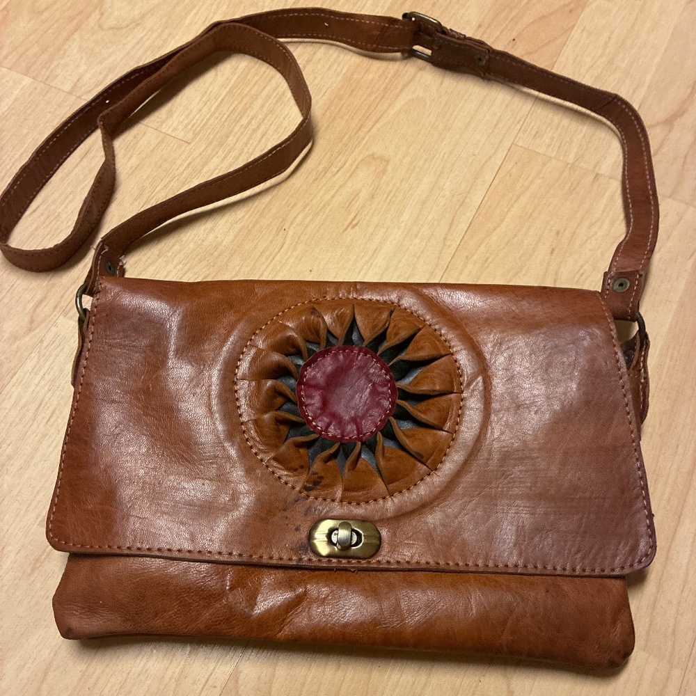 Moroccan 3D Sunflower Bag (Boho) Festival Cognac in color